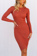 Long Sleeves Solid Ribbed Knit Bodycon Dress