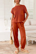 Priyavil Short Sleeves Ribbed Knit Pullover Ruched Harem Pants Set