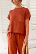 Priyavil Short Sleeves Ribbed Knit Pullover Ruched Harem Pants Set