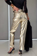 Straight Leg Metallic Faux Leather Pants