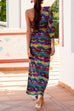 One Shoulder Puff Sleeve Side Split Rainbow Maxi Holiday Dress