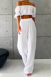 Priyavil Off Shoulder Half Sleeves Crop Top Wide Leg Pants Set