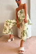 Off Shoulder Sleeveless Loose Top Wide Leg Pants Printed Holiday Set