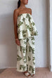 Off Shoulder Sleeveless Loose Top Wide Leg Pants Printed Holiday Set