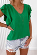 Priyavil V Neck Flare Sleeve Solid Summer Top