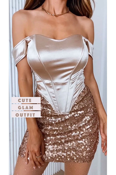 Priyavil Off Shoulder Satin Corset Tube Top