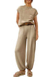 Priyavil Short Sleeves Ribbed Knit Pullover Ruched Harem Pants Set