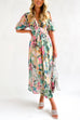 Priyavil V Neck Frilled Waist Floral Printed Maxi Swing Dress