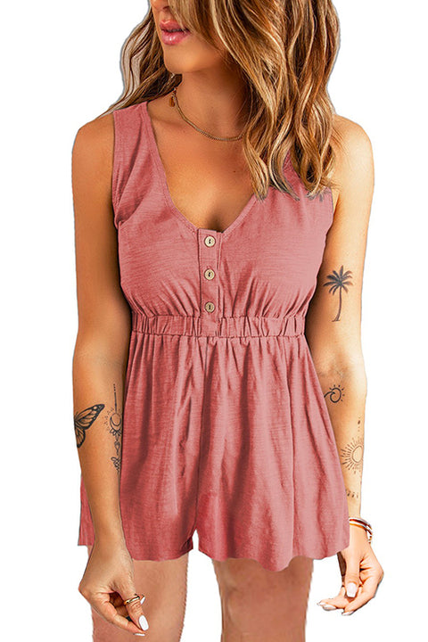 Priyavil V Neck Buttons Sleeveless Shorts Romper