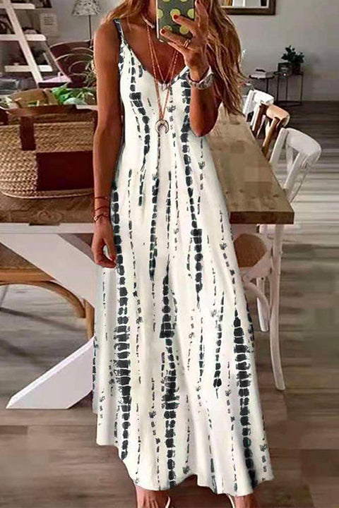 Priyavil V Neck Tie Dye Swing Maxi Cami Dress