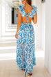 Priyavil Deep V Neck Slit Ruffle Trim Floral Maxi Vacation Dress