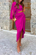 Priyavil One Shoulder Long Sleeve Cut Out Waist Ruched Satin Dress