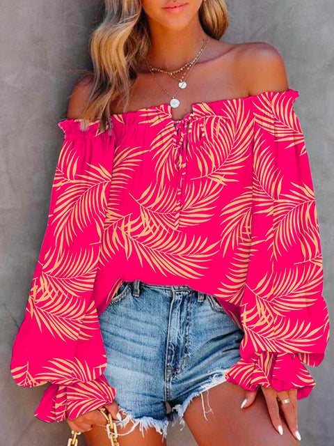 Priyavil Off Shoulder Long Sleeve Printed Pullover Top