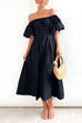 Priyavil Off Shoulder Puff Sleeves High Waist Maxi Swing Dress