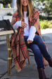 Open Front Plaid Sweater Poncho Scarf