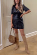 Short Sleeves Button Down Belted Faux Leather Mini Dress