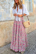 Priyavil Frilled Elastic Waist Bohemia Floral Maxi Flowy Skirt