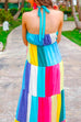 Priyavil Halter Backless Ruffle Tiered Maxi Rainbow Dress
