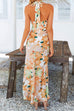 Priyavil Tie Neck Backless Floral Printed Maxi Flowy Dress