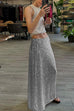 Priyavil Elastic Waist Sequin A-line Maxi Skirt