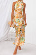 Priyavil Tie Neck Backless Floral Printed Maxi Flowy Dress