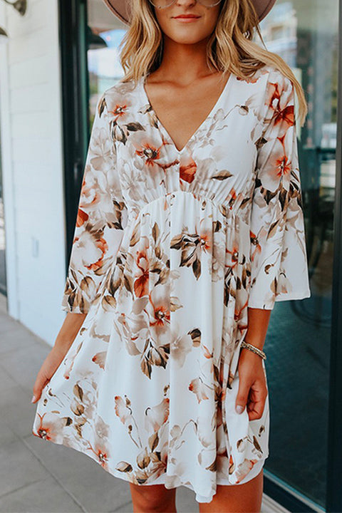 Priyavil V Neck Bell Sleeves Printed Swing Dress