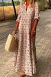 Priyavil V Neck Long Sleeves Tiered Printed Maxi Dress