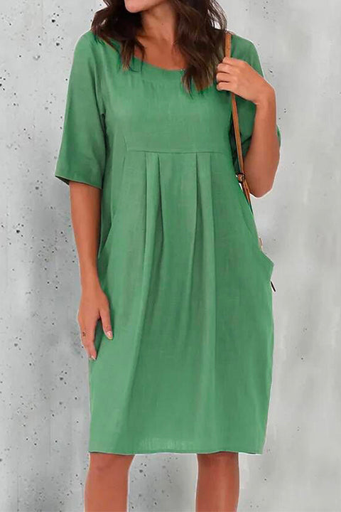 Priyavil Half Sleeve Ruched Shift Cotton Linen Dress