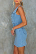 V Neck Sleeveless Button Up Bodycon Denim Mini Dress