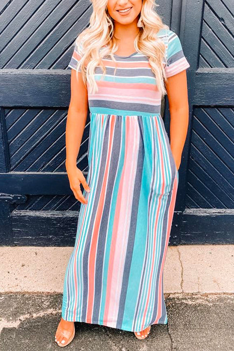 Priyavil Color Block Stripes Waisted Maxi Dress