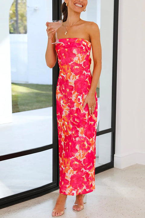 Priyavil Strapless Off Shoulder Backless Printed Maxi Party Dress