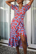 Priyavil Casual Wrap V Neck Tie Waist Ruffle Printed Dress