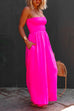 Priyavil Strapless Smocked Pocketed Wide Leg Jumpsuit