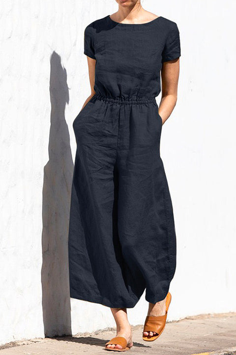 Priyavil Short Sleeve High Waist Wide Leg Slouchy Jumpsuit