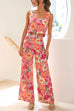 Priyavil Floral Printed Square Collar Crop Tank Top Wide Leg Pants Set