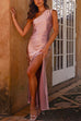 Priyavil Sleeveless One Shoulder Slit Satin Maxi Dress