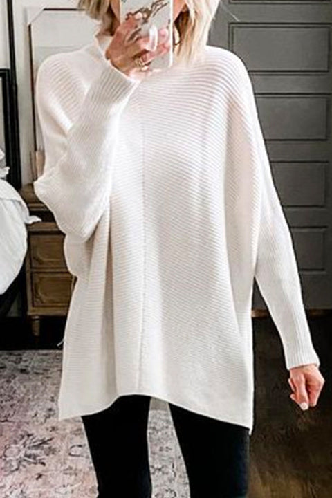 Priyavil Solid Turtleneck Ribbed Knit Tunic Sweater