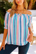 Priyavil Color Block Stripes Off Shoulder Frilled Top