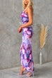 Sleeveless One Shoulder Ruched Floral Print Maxi Ruffle Dress