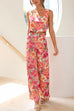 Priyavil Floral Printed Square Collar Crop Tank Top Wide Leg Pants Set