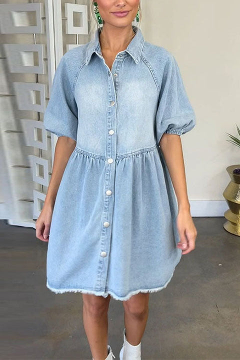 Priyavil Half Sleeves Button Down A-line Denim Shirt Dress