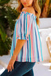 Priyavil Color Block Stripes Off Shoulder Frilled Top