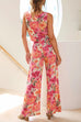 Priyavil Floral Printed Square Collar Crop Tank Top Wide Leg Pants Set