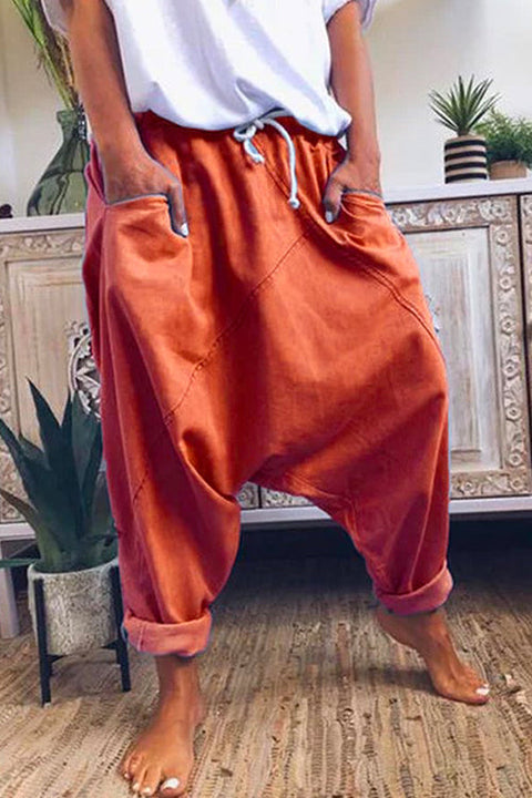 Priyavil Solid Drawstring Waist Hippie Harem Pants