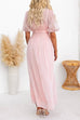 Mockneck Ruched Waist Fairy Pink Mesh Maxi Flowy Dress