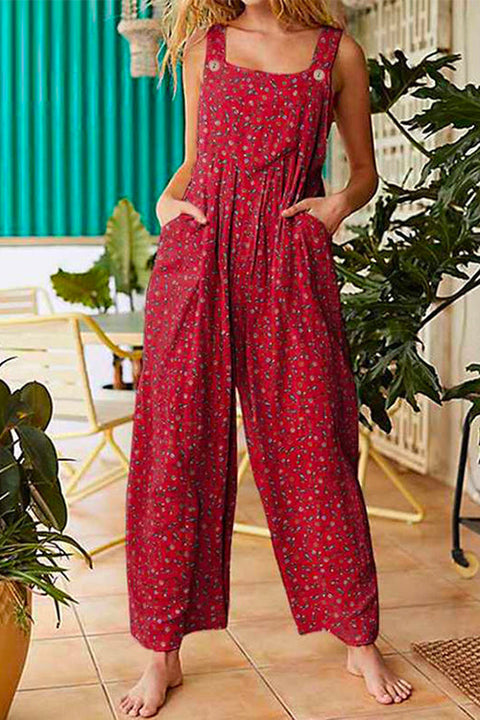 Priyavil Pocketed Wide Leg Floral Print Tank Jumpsuit