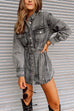 Priyavil Vintage Long Sleeves Belted Denim Mini Shirt Dress