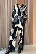 Priyavil Graphic Printed Long Sleeve Blouse Shirt Wide Leg Pants 2 Pieces Set