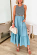 Ruffle Tiered Denim Maxi Swing Skirt