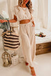 Priyavil Drawstring Hem Crop Top Wide Leg Pants Loungewear Set